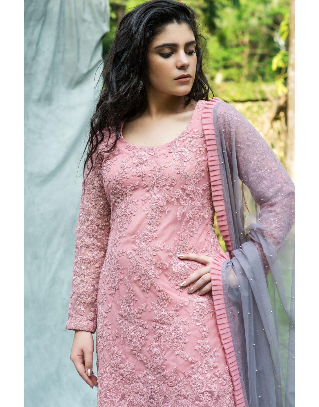 Rose Pink Designer Embroidered Net Kurti Style Lehenga | Net kurti, Kurti  style, Lehenga choli